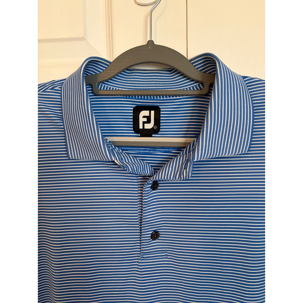 FootJoy Mens ProDry Striped Golf Polo Shirt Blue White Large Short Sleeve FJ - Picture 4 of 8
